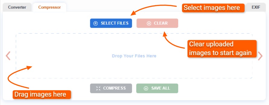Selecting JPEG images for compression on ImageCompressor.com